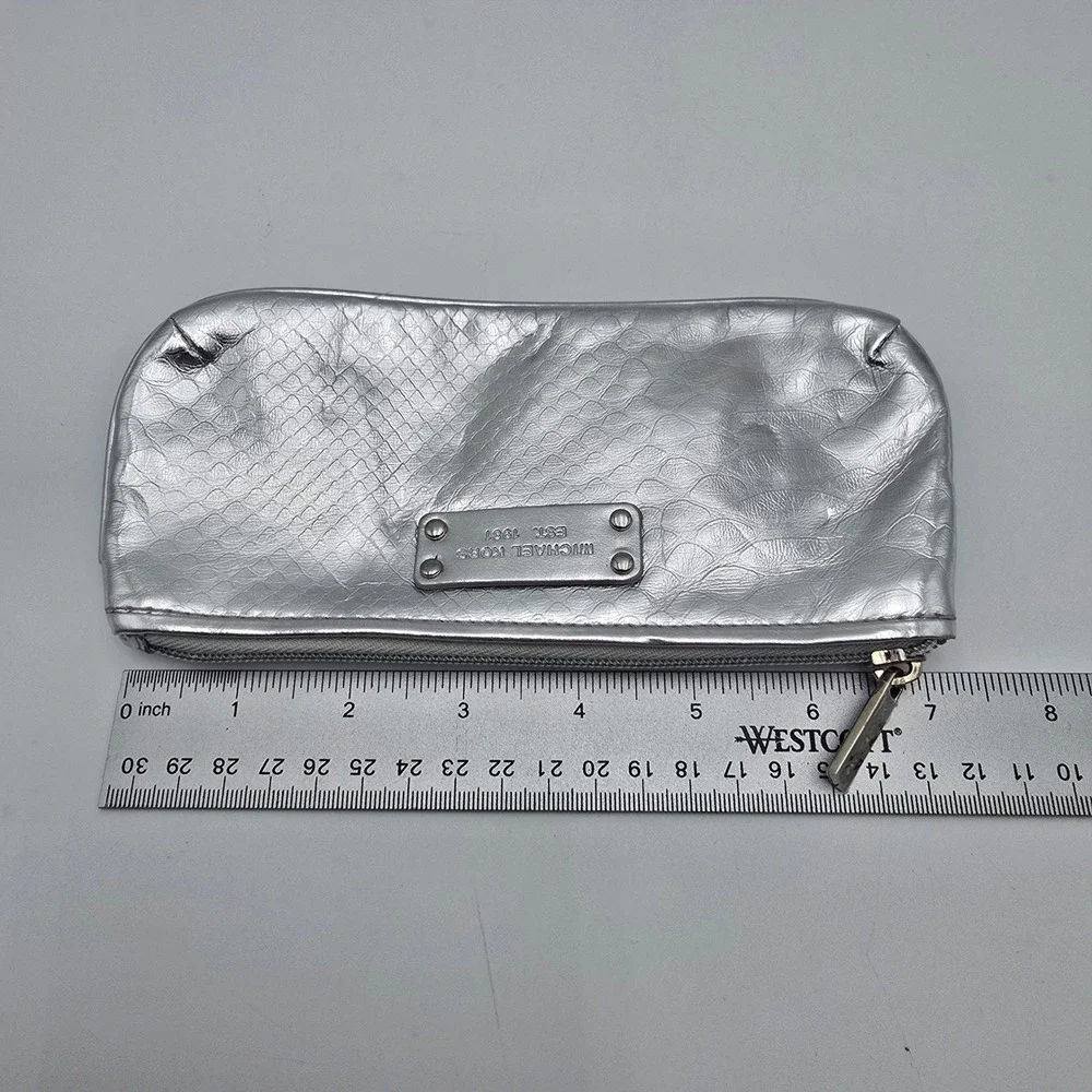 Michael Kors Silver Embossed Snakeskin Cosmetic Makeup Bag Pouch‎ Clutch